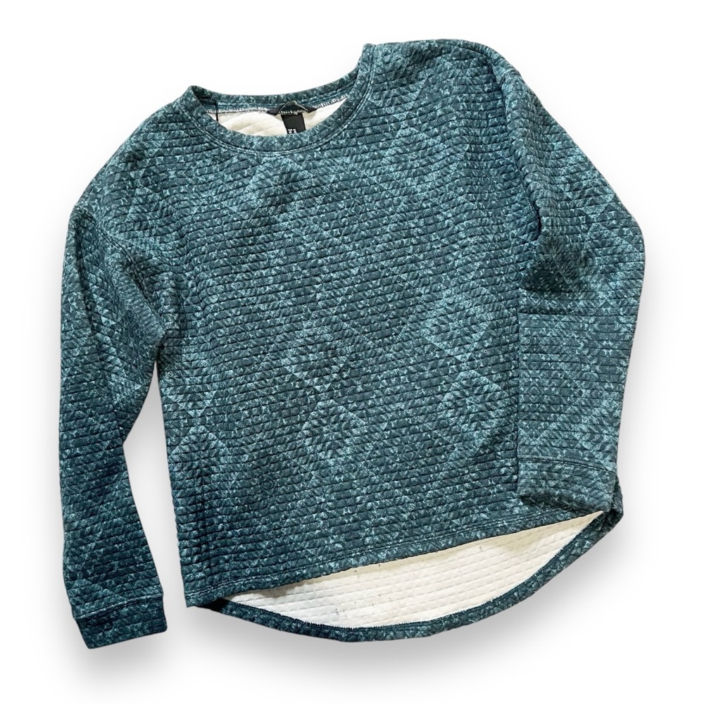 H&M quilted boho aztec southwestern diamond print‎ sweatshirt teal green blue xs
